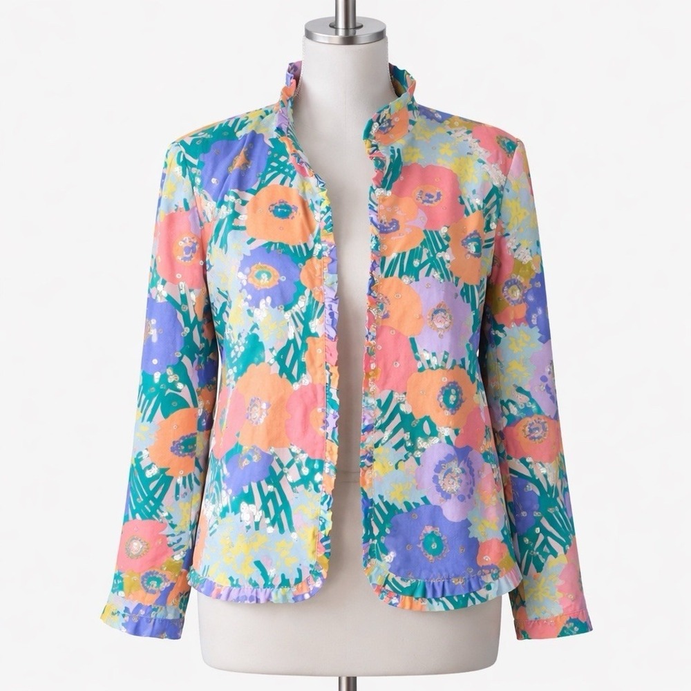 Vtg REDD Jeans 12 Floral Sequin Blazer Floral Boho Festival Spring Colorful New‎